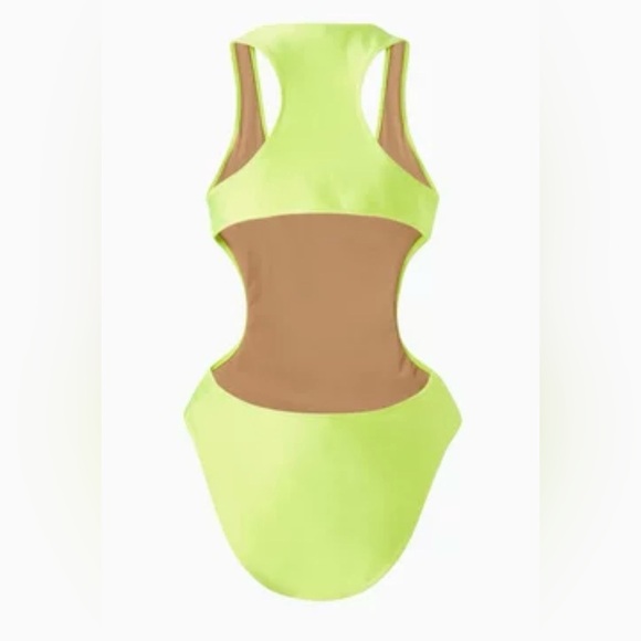 NWT Alexander Wang Neon Yellow Cutout One-Piece Swimsuit Logo Diamante Size S - Picture 5 of 12